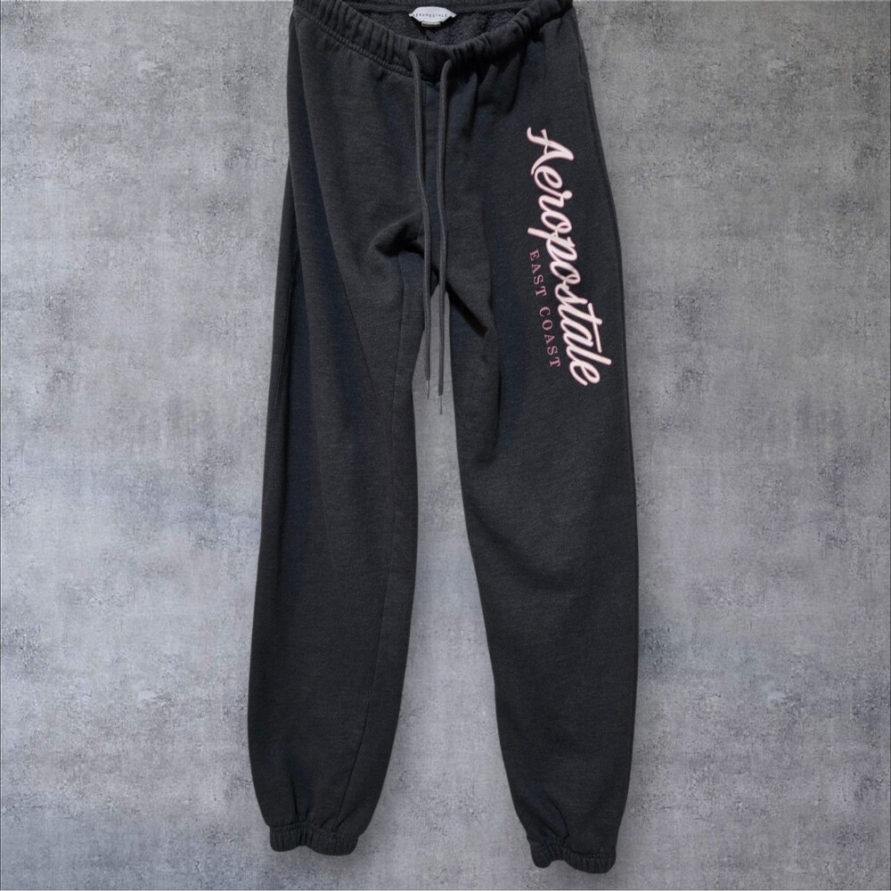 Aeropostale Women's Sweatpants -  Size XS, Dark Gray, Drawstring, Pink Logo